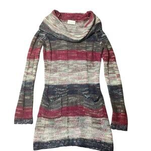 Bobbie Brooks Fold Over Cowl Neck Striped Knit Sweater Dress Size Medium